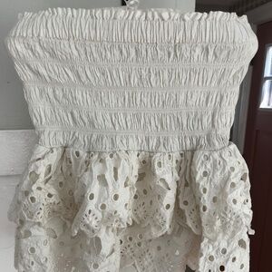 Sea New York smocked eyelet tiered strapless blouse - S